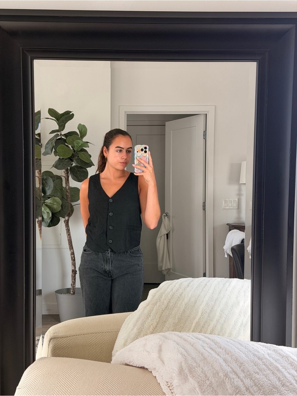 Alcott Black Linen-Blend Vest